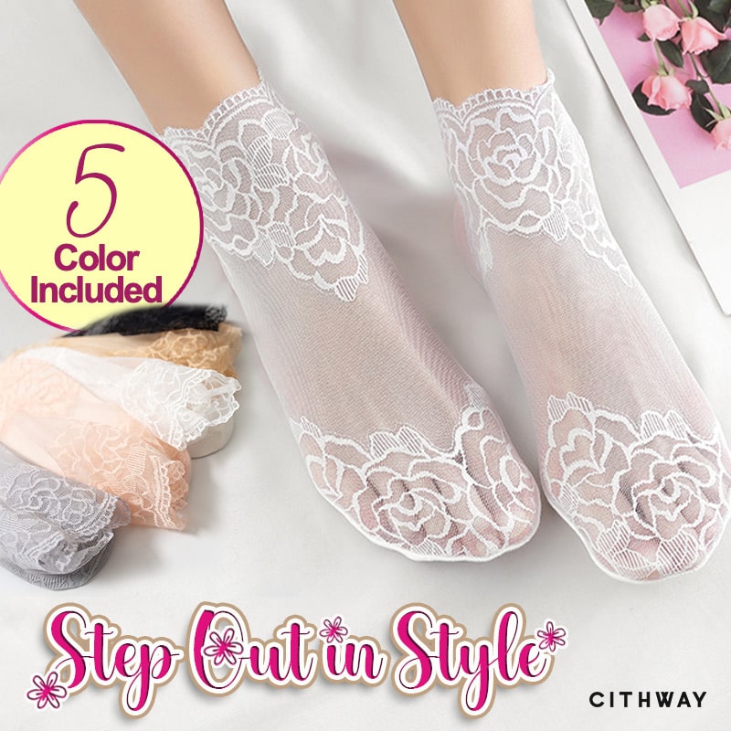 Cithway™ Floral Trim Boat Lace Socks