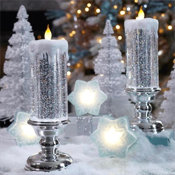LED Glitter Pedestal Christmas Candles